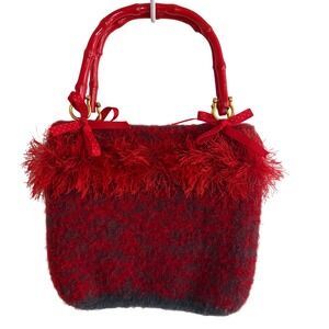 SOLD SOLD not for sale 
Handmade Felted Wool Purse Red/gray Artisan‎ Bag Bamboo